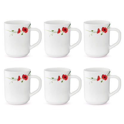 Larah by Borosil Red Carnation Mug Set 240 ml x 6