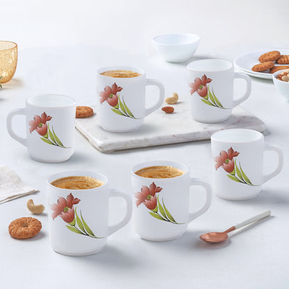 Larah by Borosil Red Iris Mug Set 240 ml x 6