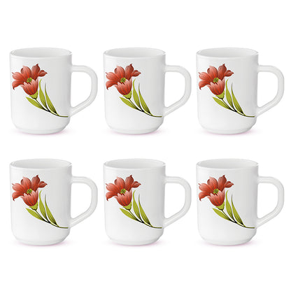 Larah by Borosil Red Iris Mug Set 240 ml x 6