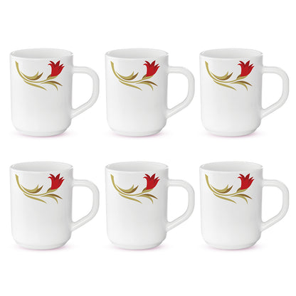 Larah by Borosil Red Lily Mug Set 240 ml x 6