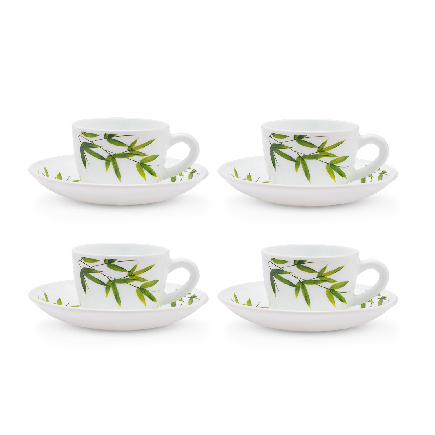 Larah by Borosil Bamboo Leaves Cup n Saucer Set 140 ml x 8
