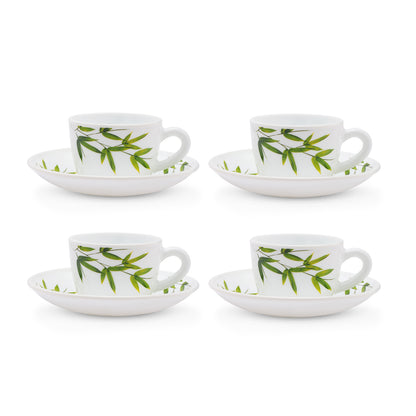 Larah by Borosil Bamboo Leaves Cup n Saucer Set 140 ml x 8