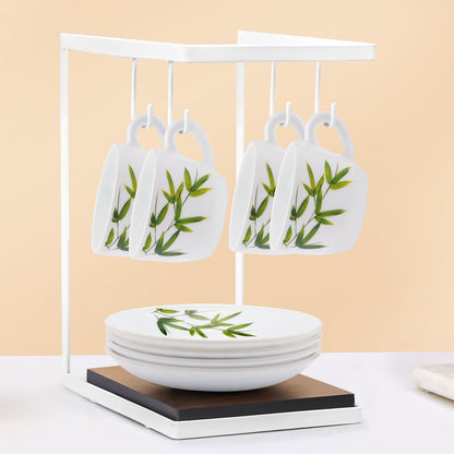 Larah by Borosil Bamboo Leaves Cup n Saucer Set 140 ml x 8