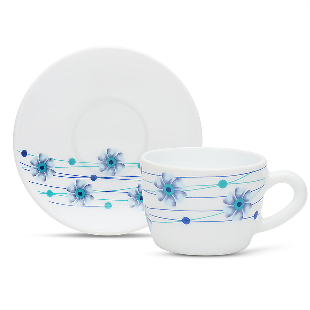 Larah by Borosil Bluebell Cup n Saucer Set 140 ml x 8
