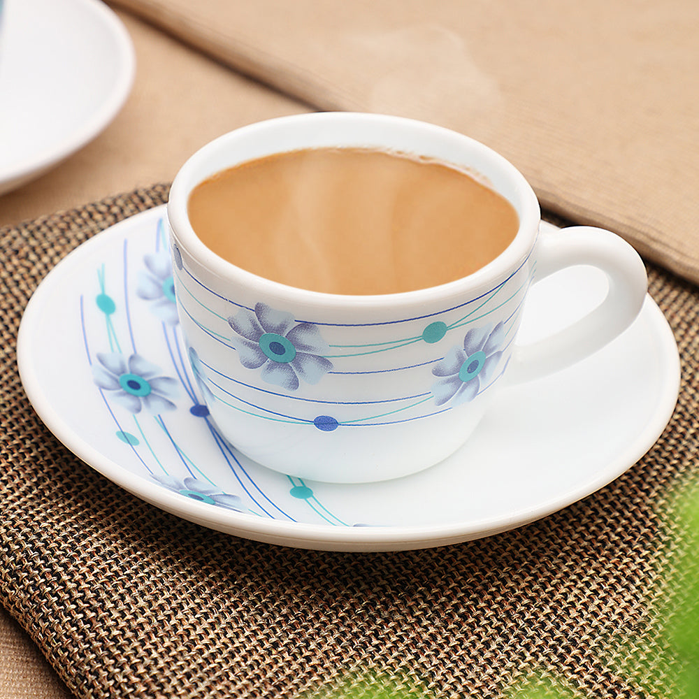 Larah by Borosil Bluebell Cup n Saucer Set 140 ml x 8
