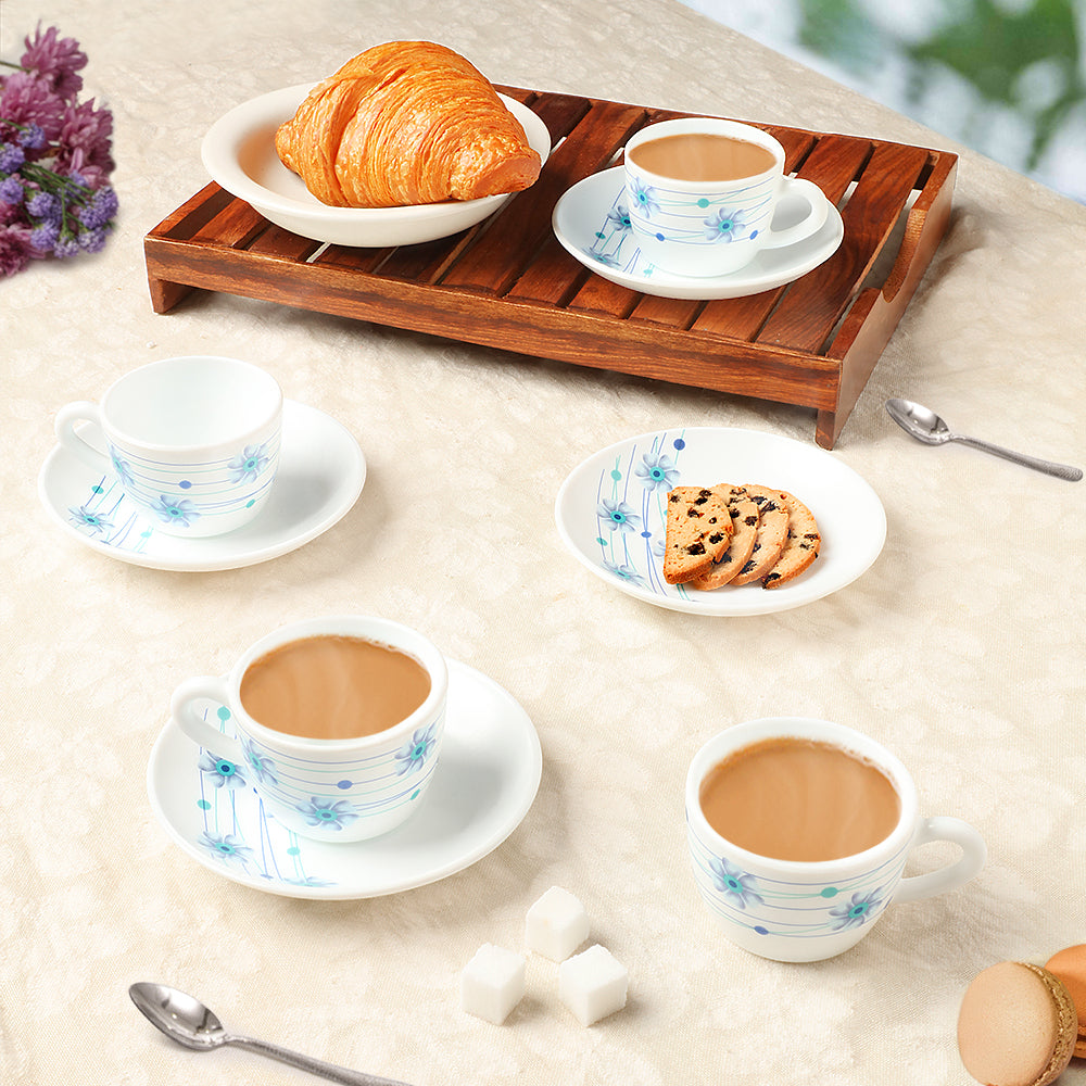 Larah by Borosil Bluebell Cup n Saucer Set 140 ml x 8