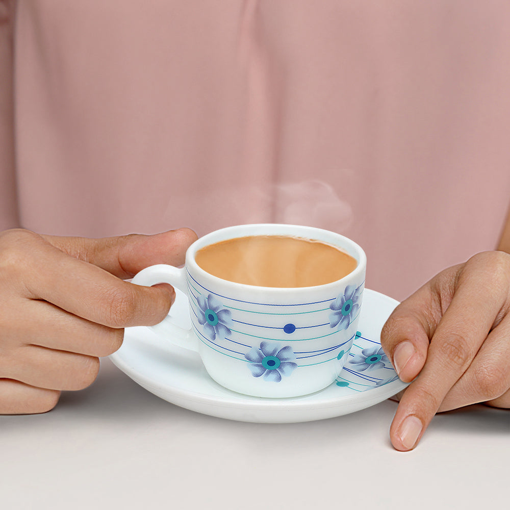 Larah by Borosil Bluebell Cup n Saucer Set 140 ml x 8