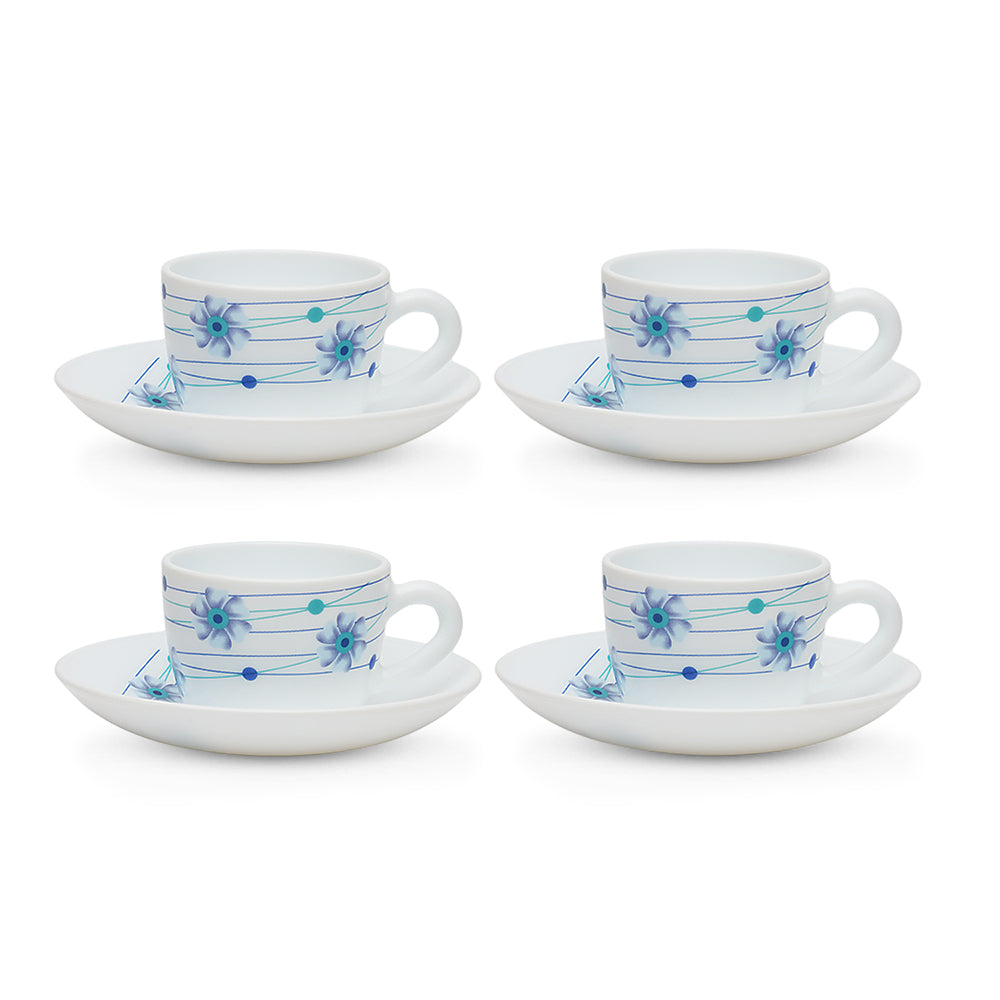 Larah by Borosil Bluebell Cup n Saucer Set 140 ml x 8