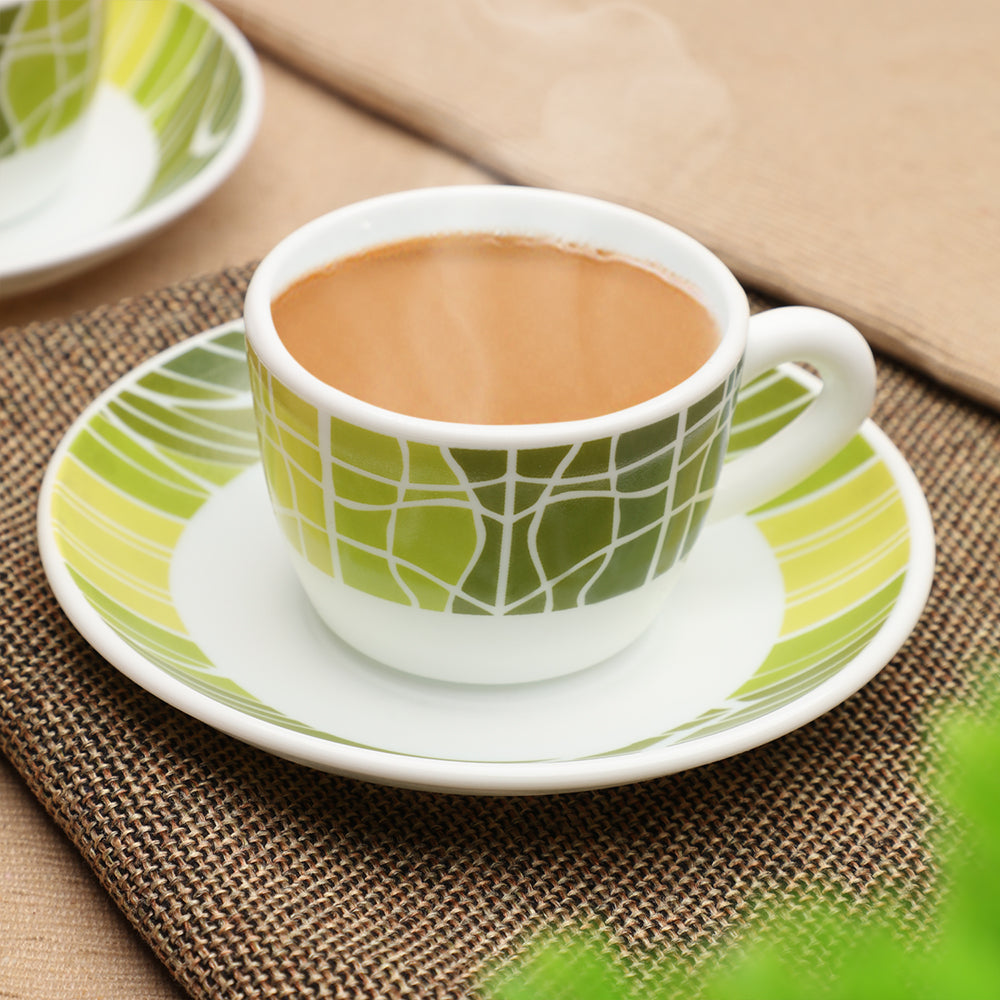 Larah by Borosil Beryl Cup n Saucers Set 140 ml x 8