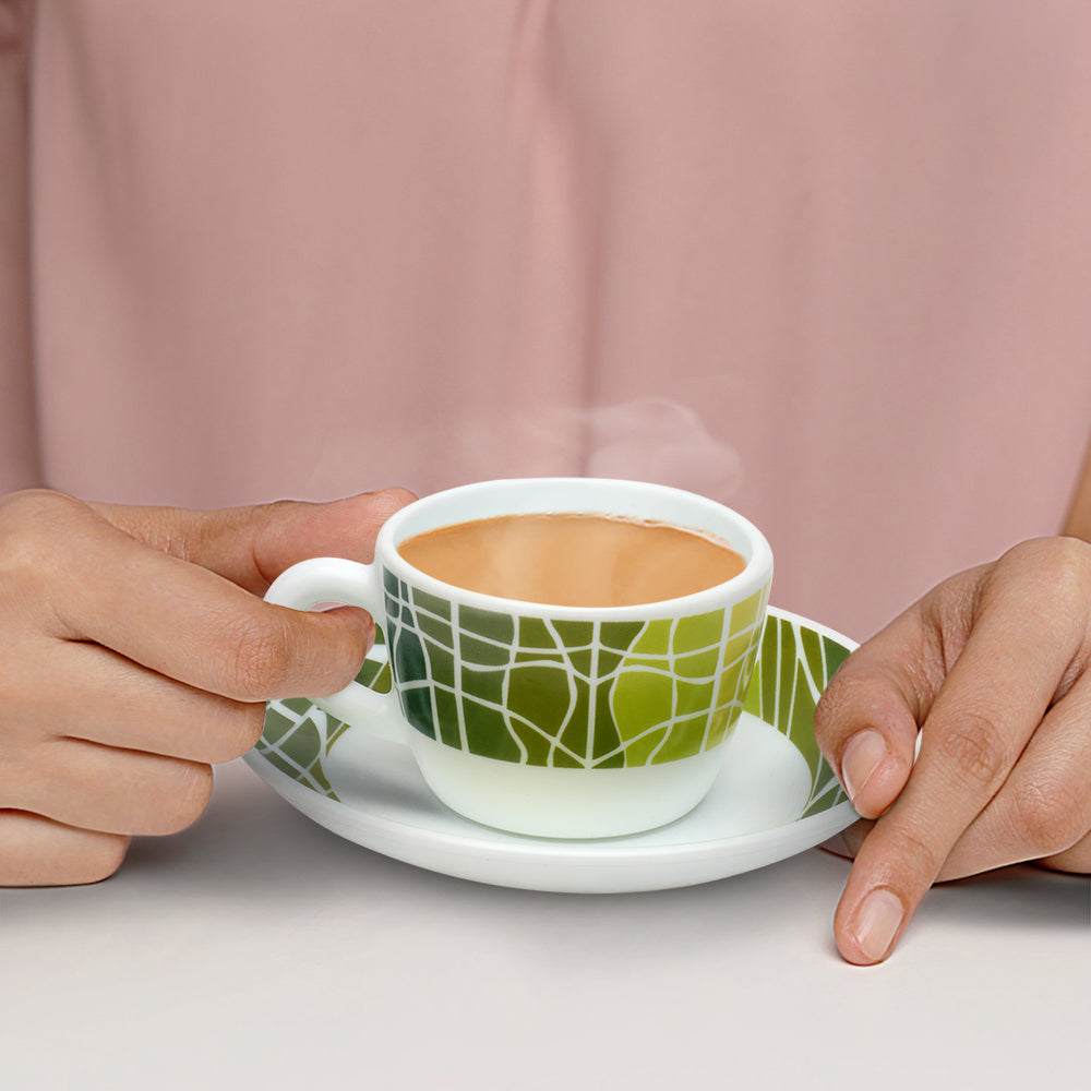 Larah by Borosil Beryl Cup n Saucers Set 140 ml x 8