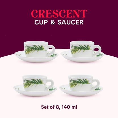 Larah by Borosil Crescent Cup n Saucer Set 140 ml x 8