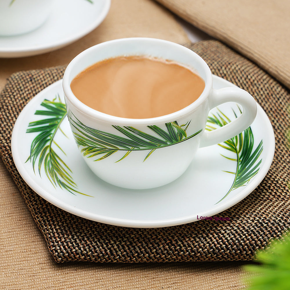 Larah by Borosil Crescent Cup n Saucer Set, 140ml x 8