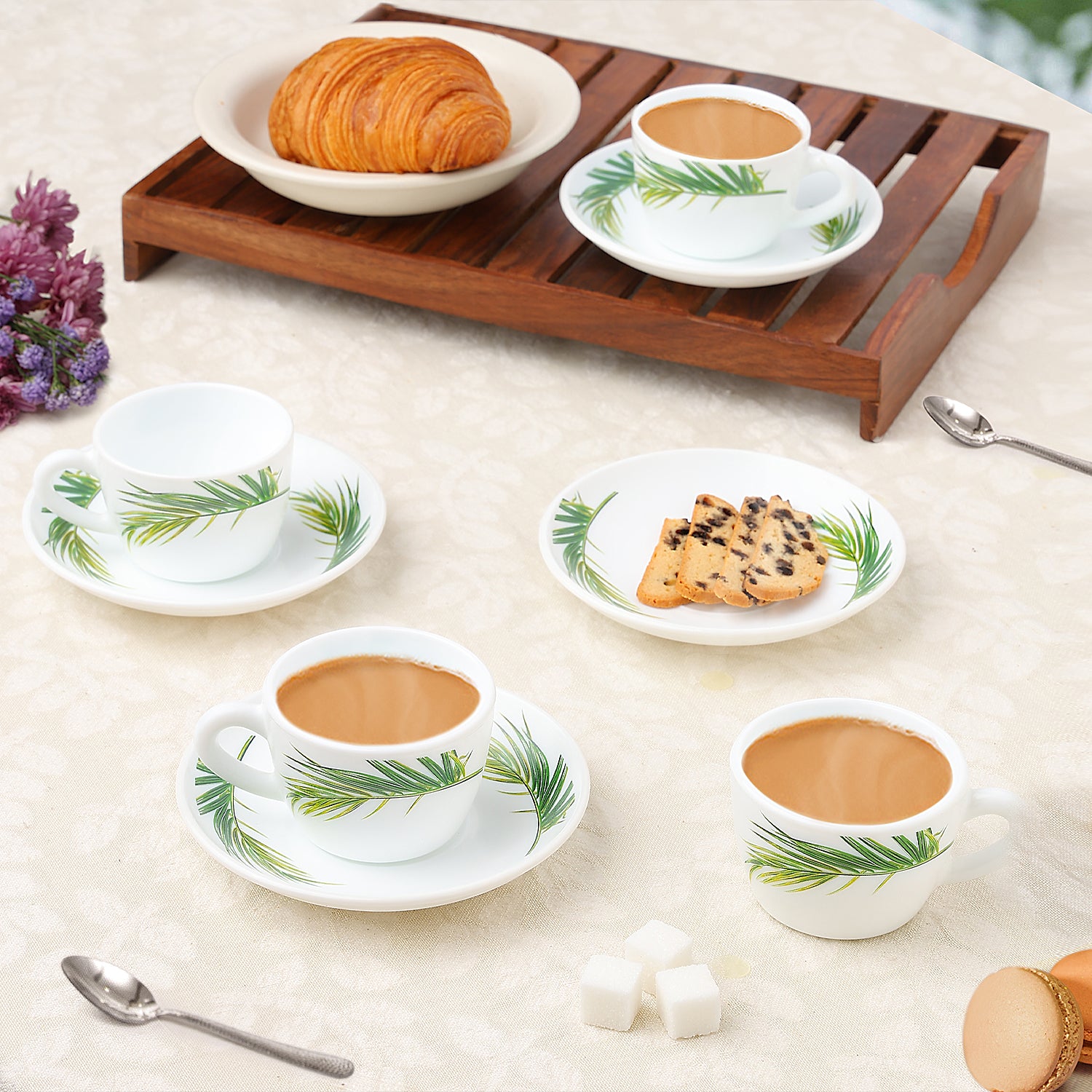 Larah by Borosil Crescent Cup n Saucer Set 140 ml x 8