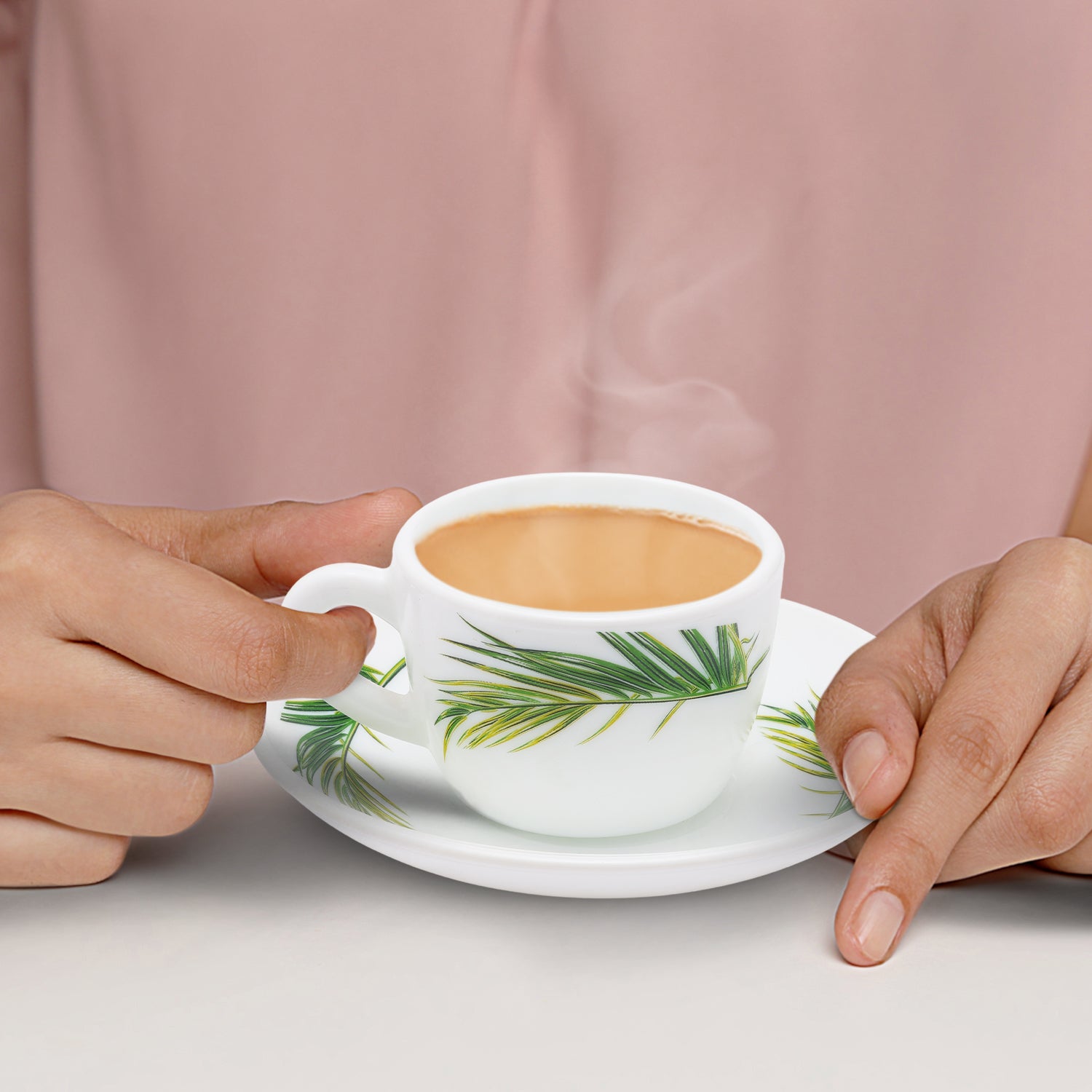 Larah by Borosil Crescent Cup n Saucer Set 140 ml x 8