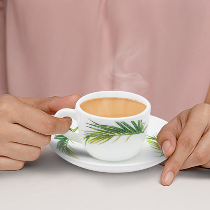 Larah by Borosil Crescent Cup n Saucer Set 140 ml x 8