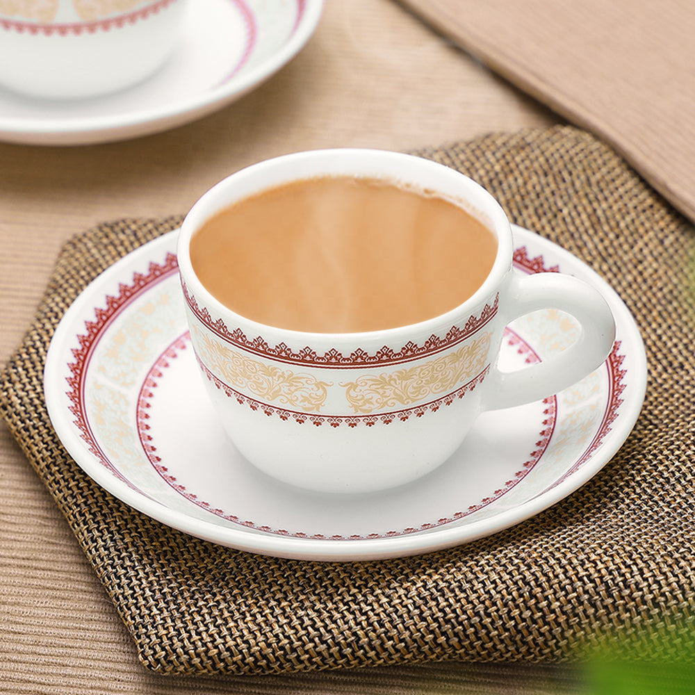Larah by Borosil Elega Cup n Saucers Set 140 ml x 8