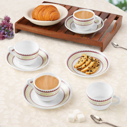 Larah by Borosil Elega Cup n Saucers Set 140 ml x 8