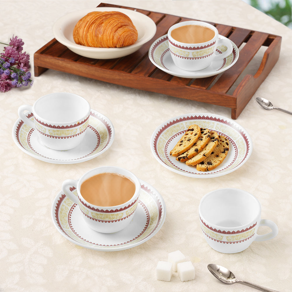 Larah by Borosil Elega Cup n Saucers Set, 140ml x 8