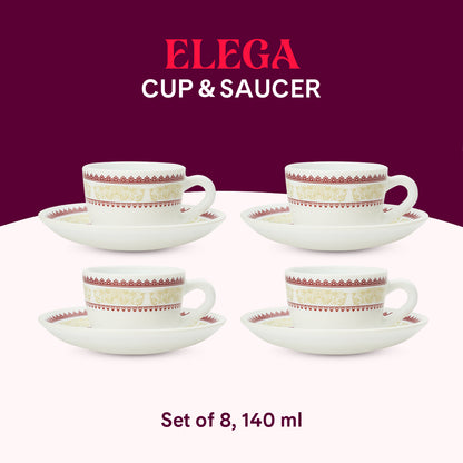 Larah by Borosil Elega Cup n Saucers Set 140 ml x 8