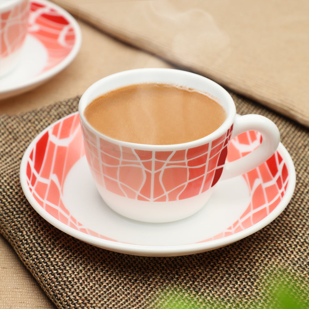Larah by Borosil Flamingo Cup n Saucers Set 140 ml x 8
