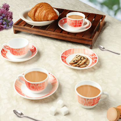 Larah by Borosil Flamingo Cup n Saucers Set 140 ml x 8