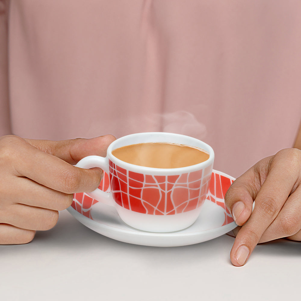 Larah by Borosil Flamingo Cup n Saucers Set 140 ml x 8