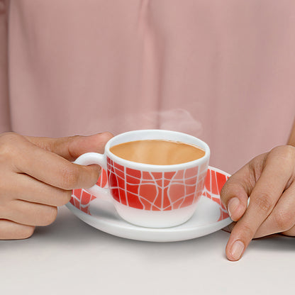 Larah by Borosil Flamingo Cup n Saucers Set 140 ml x 8