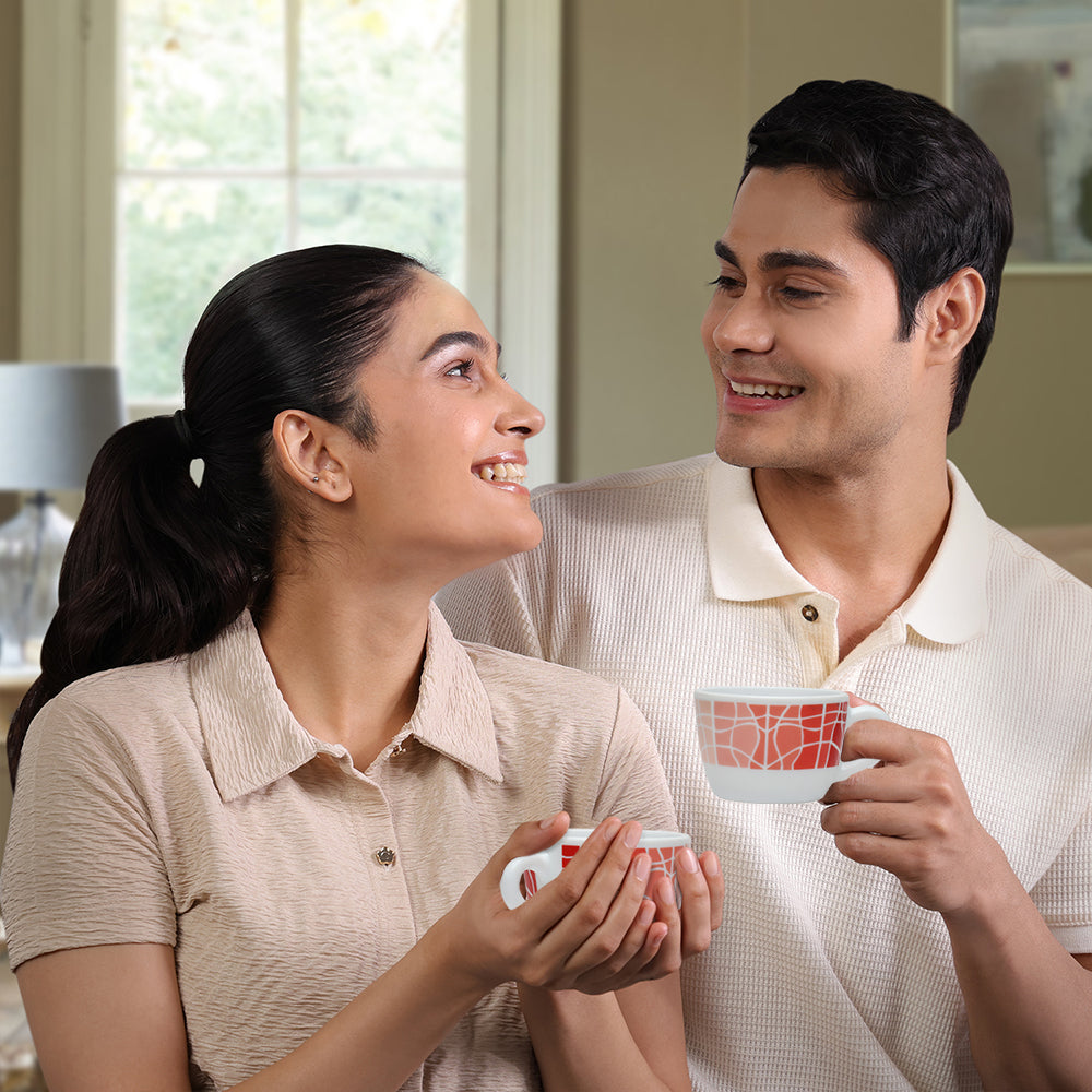 Larah by Borosil Flamingo Cup n Saucers Set 140 ml x 8