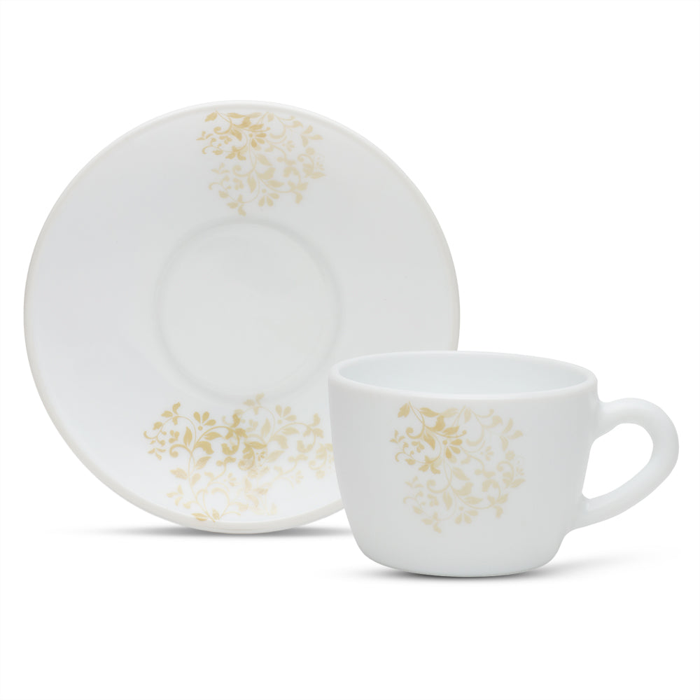 Larah by Borosil Ingot Cup n Saucer Set 140 ml x 8