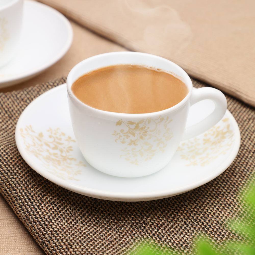 Larah by Borosil Ingot Cup n Saucer Set 140 ml x 8