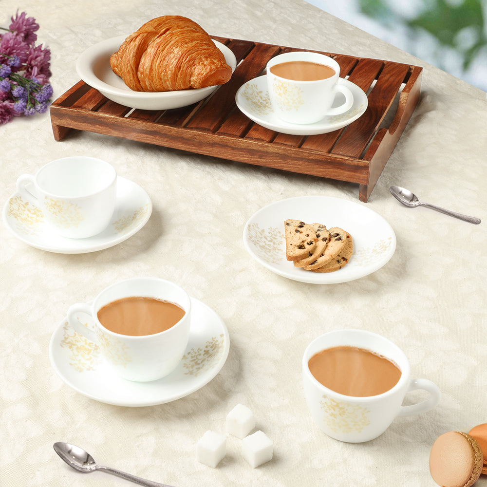 Larah by Borosil Ingot Cup n Saucer Set 140 ml x 8