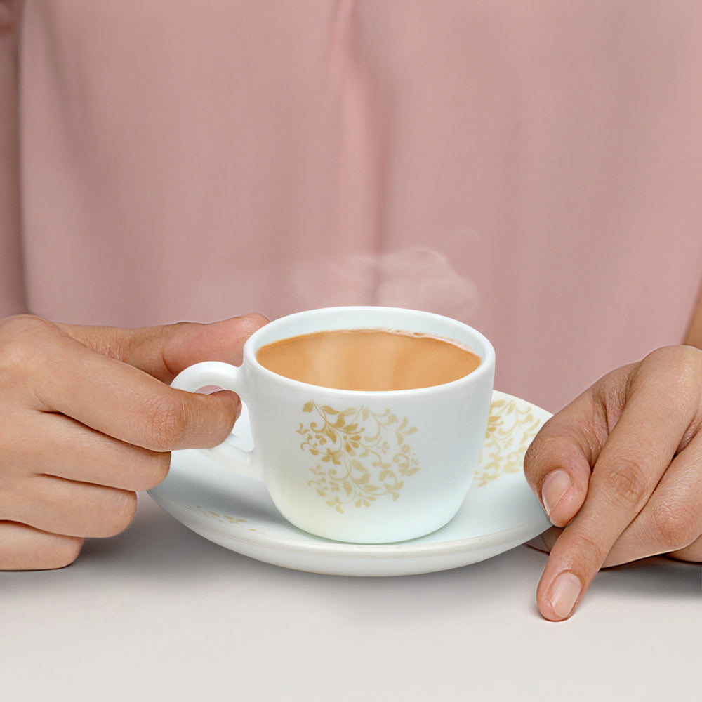 Larah by Borosil Ingot Cup n Saucer Set 140 ml x 8