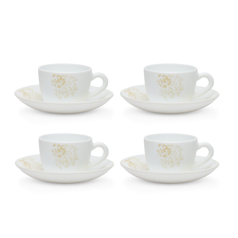 Larah by Borosil Ingot Cup n Saucer Set 140 ml x 8