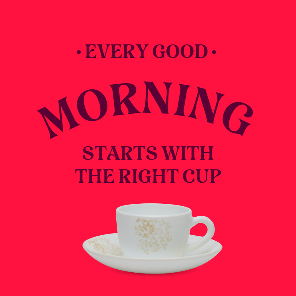 Larah by Borosil Ingot Cup n Saucer Set 140 ml x 8