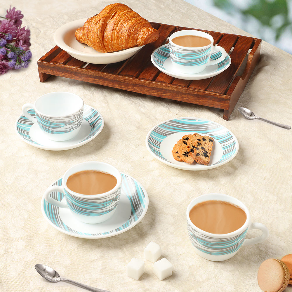Larah by Borosil Joy Cup n Saucers Set 140 ml x 8