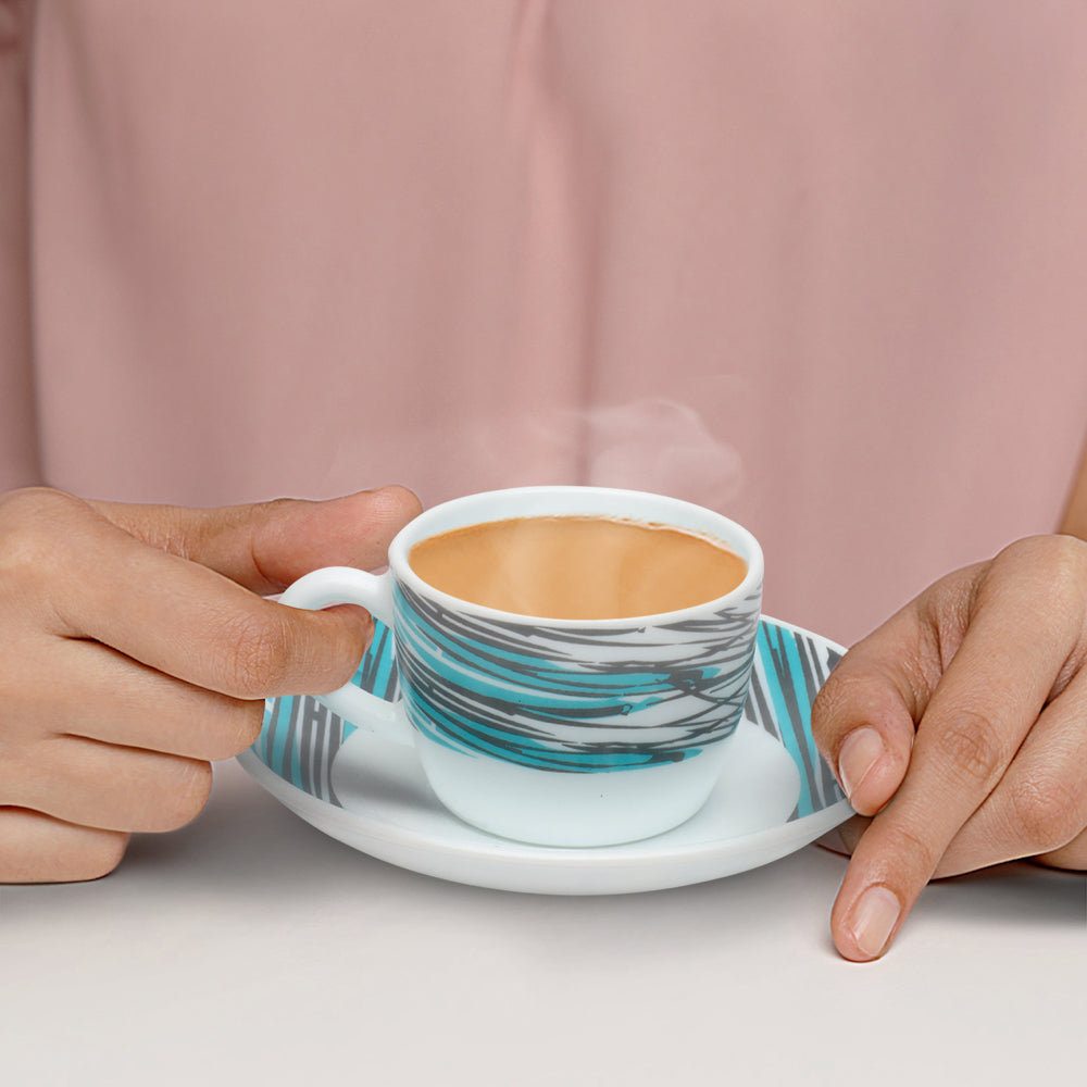 Larah by Borosil Joy Cup n Saucers Set 140 ml x 8