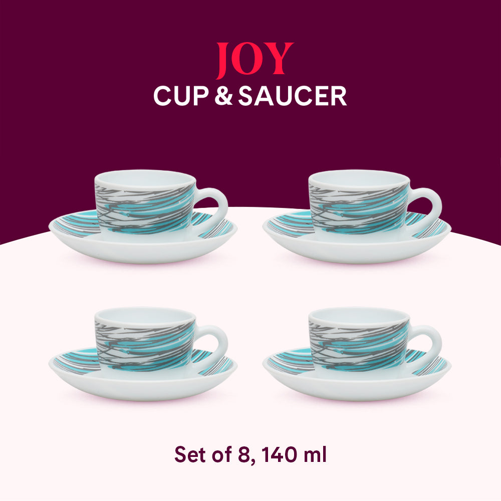 Larah by Borosil Joy Cup n Saucers Set 140 ml x 8