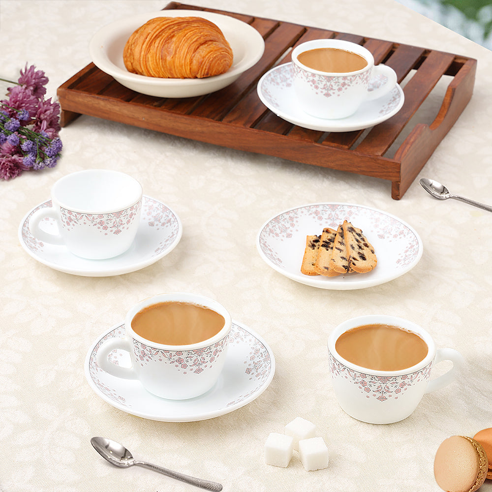 Larah by Borosil Lark Cup n Saucers Set, 140ml x 8