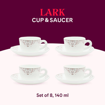 Larah by Borosil Lark Cup n Saucers Set 140 ml x 8