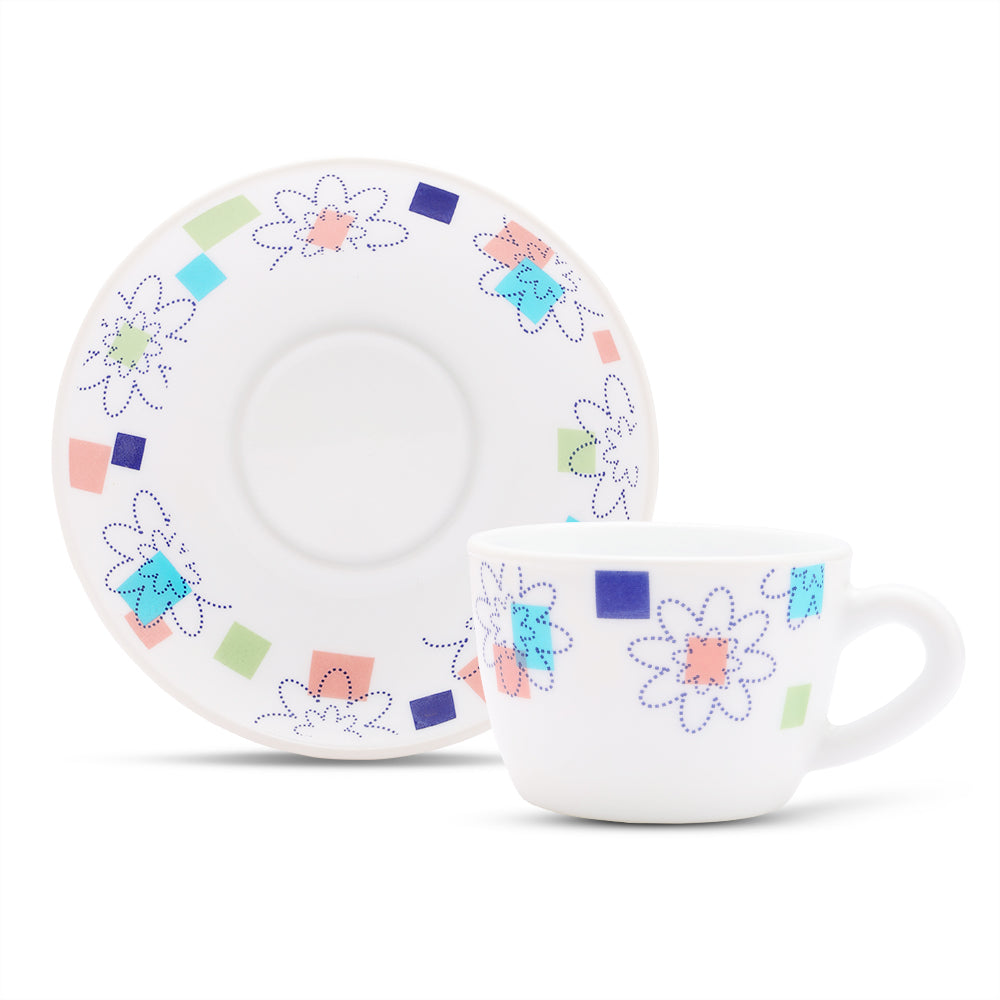 Larah by Borosil Starflower Cup n Saucers Set 140 ml x 8