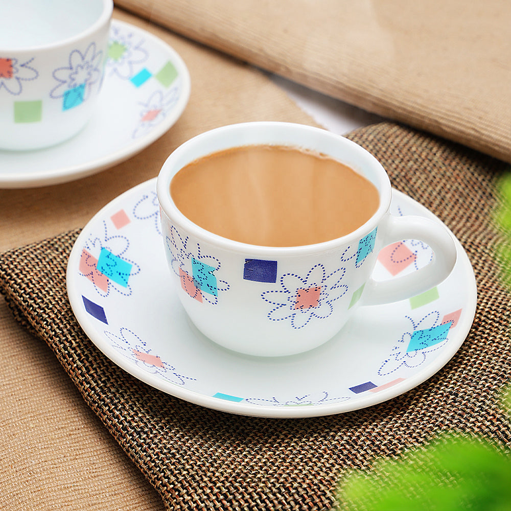 Larah by Borosil Starflower Cup n Saucers Set 140 ml x 8