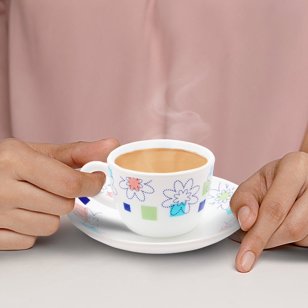 Larah by Borosil Starflower Cup n Saucers Set 140 ml x 8