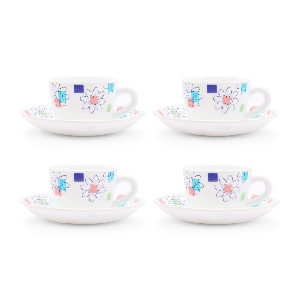 Larah by Borosil Starflower Cup n Saucers Set 140 ml x 8