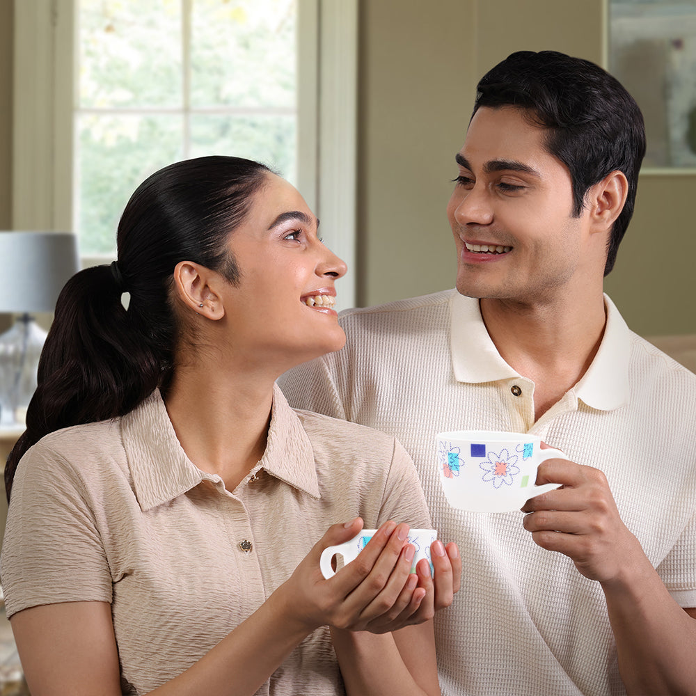 Larah by Borosil Starflower Cup n Saucers Set 140 ml x 8