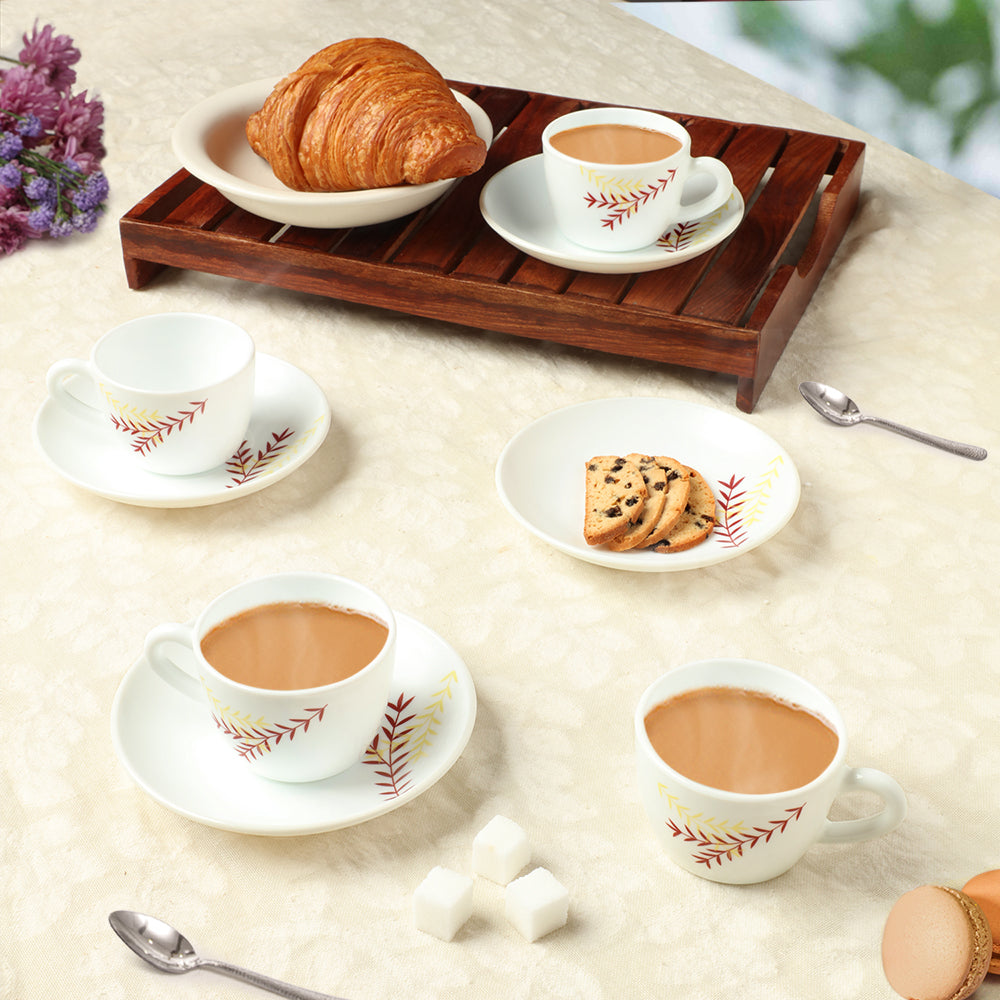 Larah by Borosil Oak Cup n Saucer Set, 140ml x 8