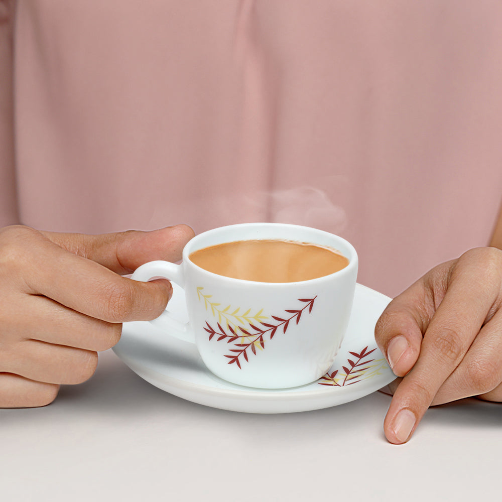 Larah by Borosil Oak Cup n Saucer Set 140 ml x 8