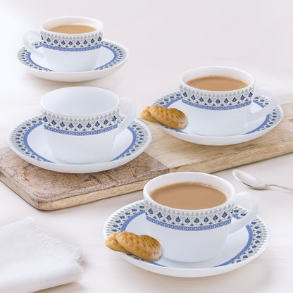 Larah by Borosil Ocean Cup n Saucers Set 140 ml x 8