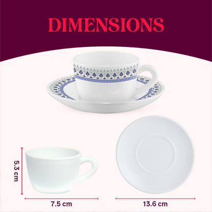 Larah by Borosil Ocean Cup n Saucers Set 140 ml x 8