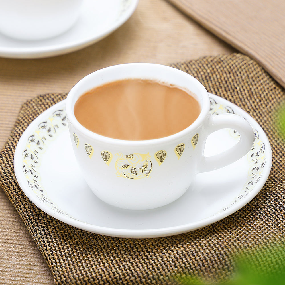 Larah by Borosil Ora Gold Cup n Saucer Set 140 ml x 8