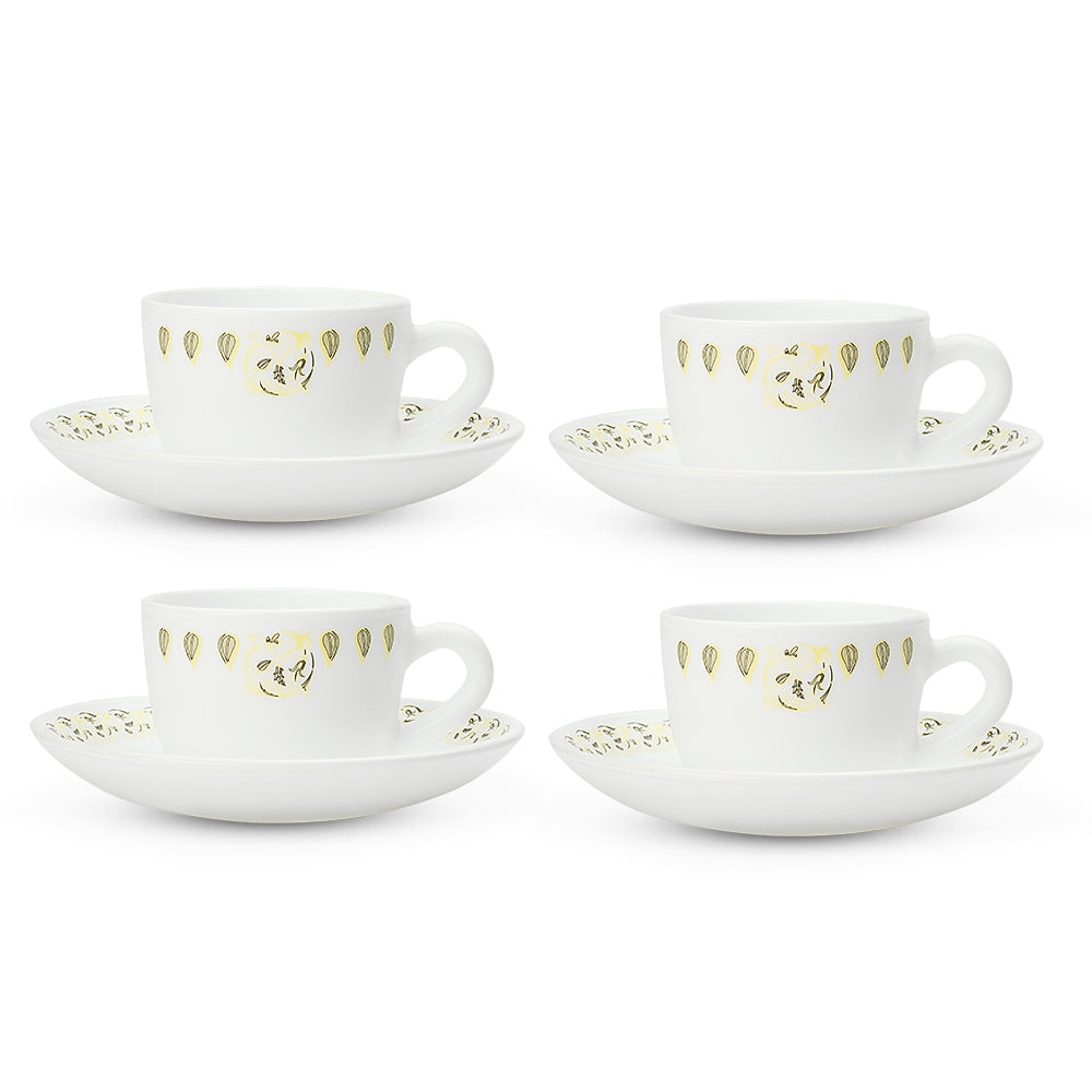 Larah by Borosil Ora Gold Cup n Saucer Set 140 ml x 8